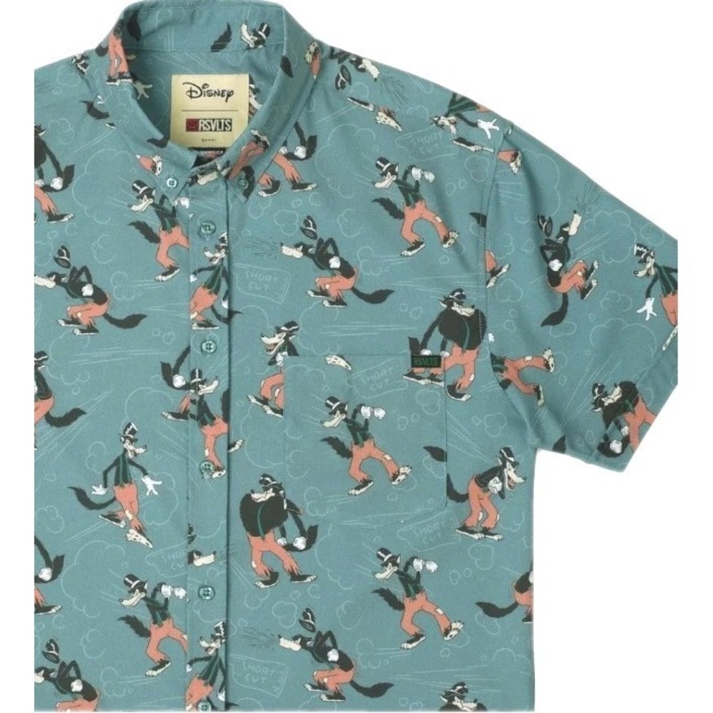 RSVLTS Womens‎ L Shirt Disney Villains Huffin' and Puffin' Retro Hawaiian Wolf